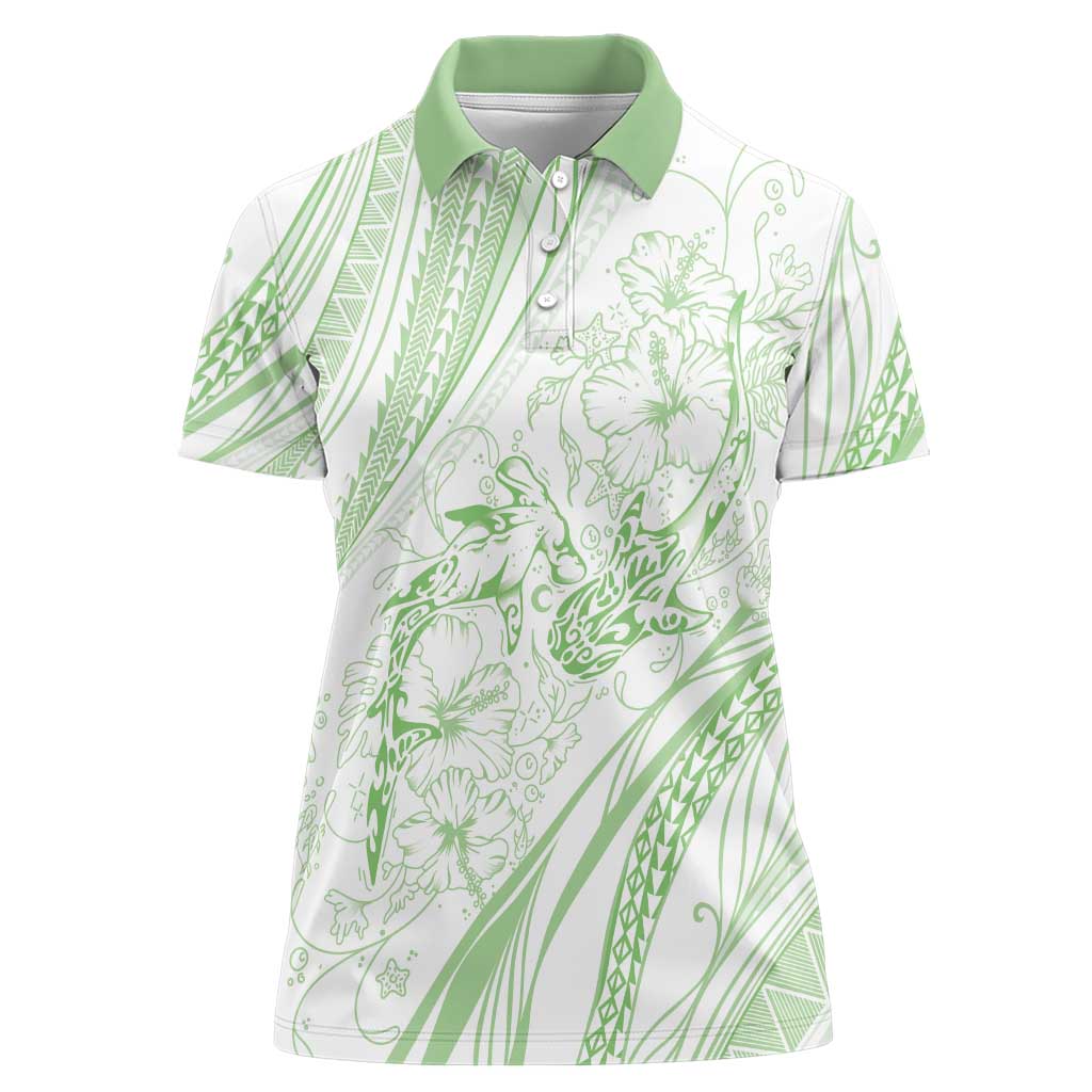 Sharks Couple Dreamy Polynesians Floral Sea Women Polo Shirt Emerald - Polynesian Pride