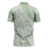 Sharks Couple Dreamy Polynesians Floral Sea Zipper Polo Shirt Emerald LT7 - Polynesian Pride