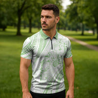Sharks Couple Dreamy Polynesians Floral Sea Zipper Polo Shirt Emerald LT7 - Polynesian Pride