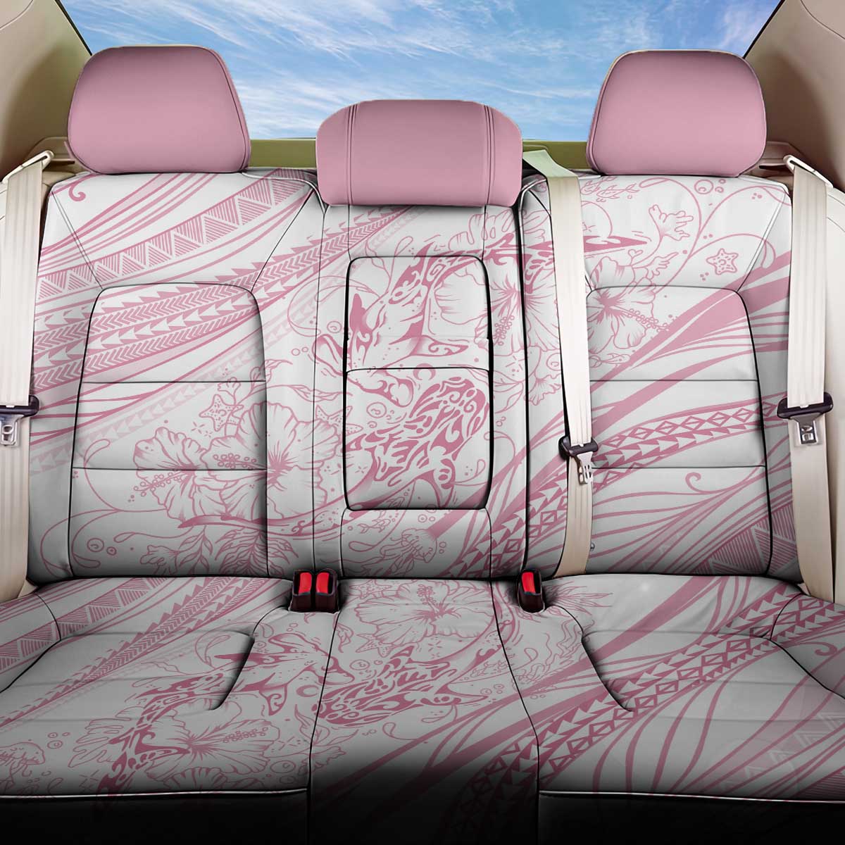 Sharks Couple Dreamy Polynesians Floral Sea Back Car Seat Cover Pink LT7 One Size Pink - Polynesian Pride