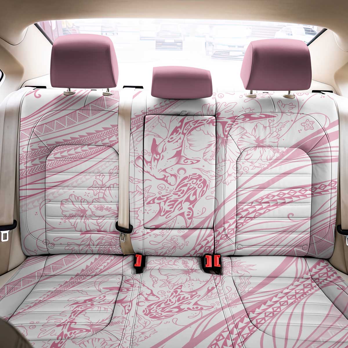 Sharks Couple Dreamy Polynesians Floral Sea Back Car Seat Cover Pink LT7 - Polynesian Pride
