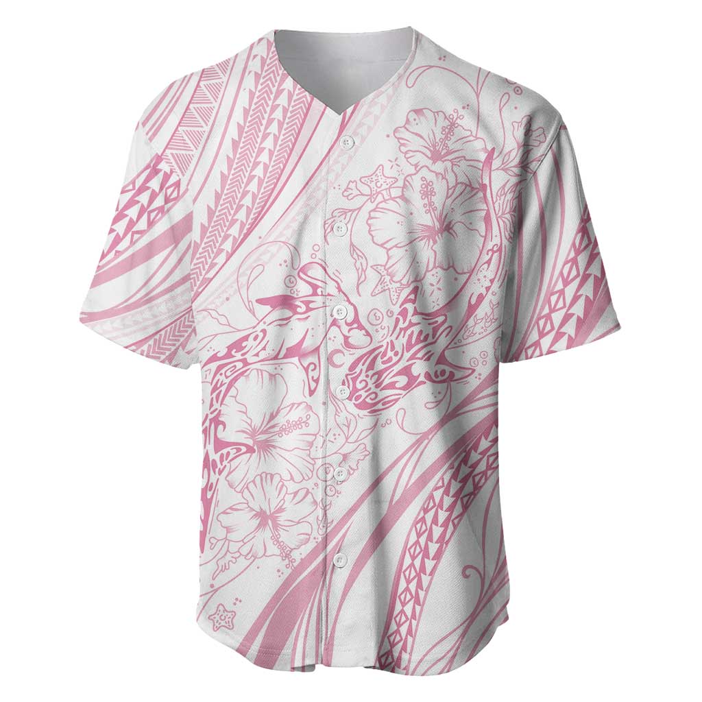 Sharks Couple Dreamy Polynesians Floral Sea Baseball Jersey Pink LT7 Pink - Polynesian Pride