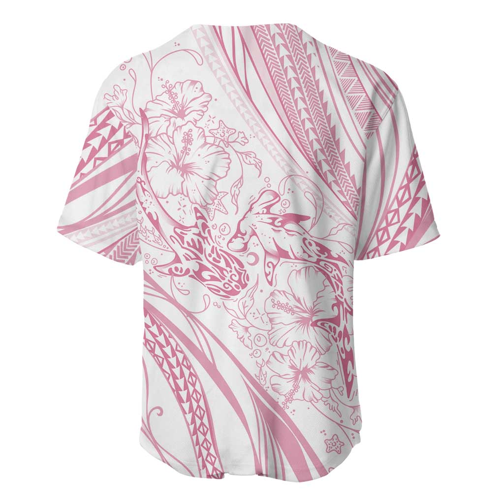 Sharks Couple Dreamy Polynesians Floral Sea Baseball Jersey Pink LT7 - Polynesian Pride