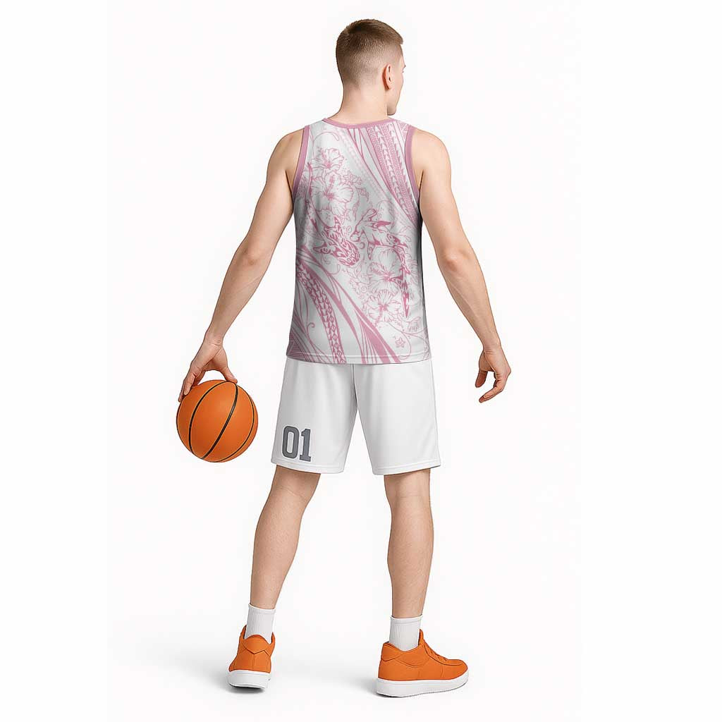 Sharks Couple Dreamy Polynesians Floral Sea Basketball Jersey Pink - Polynesian Pride