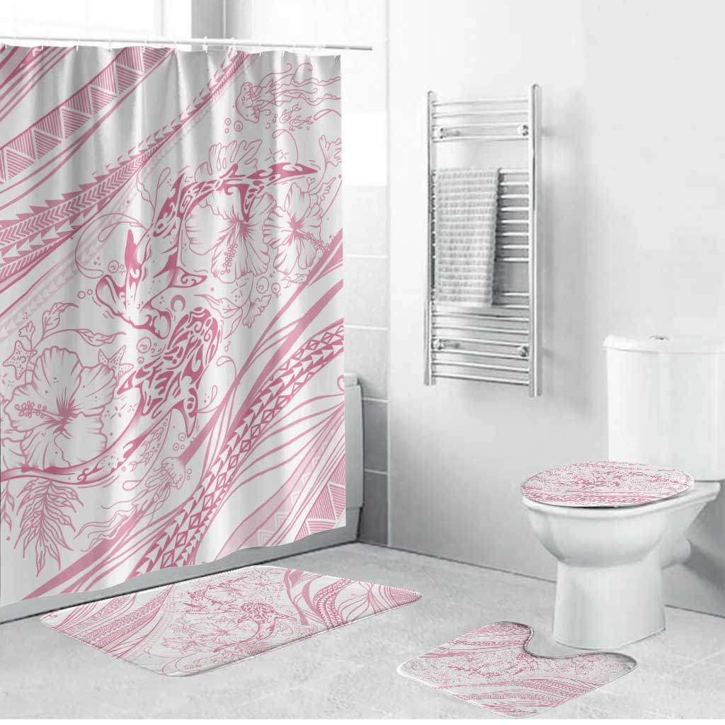 Sharks Couple Dreamy Polynesians Floral Sea Bathroom Set Pink - Polynesian Pride