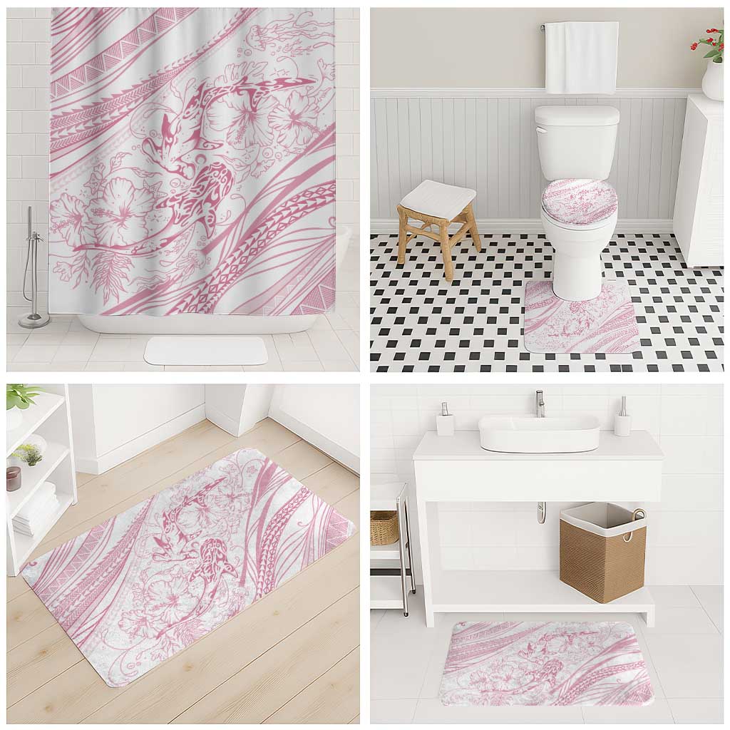 Sharks Couple Dreamy Polynesians Floral Sea Bathroom Set Pink - Polynesian Pride