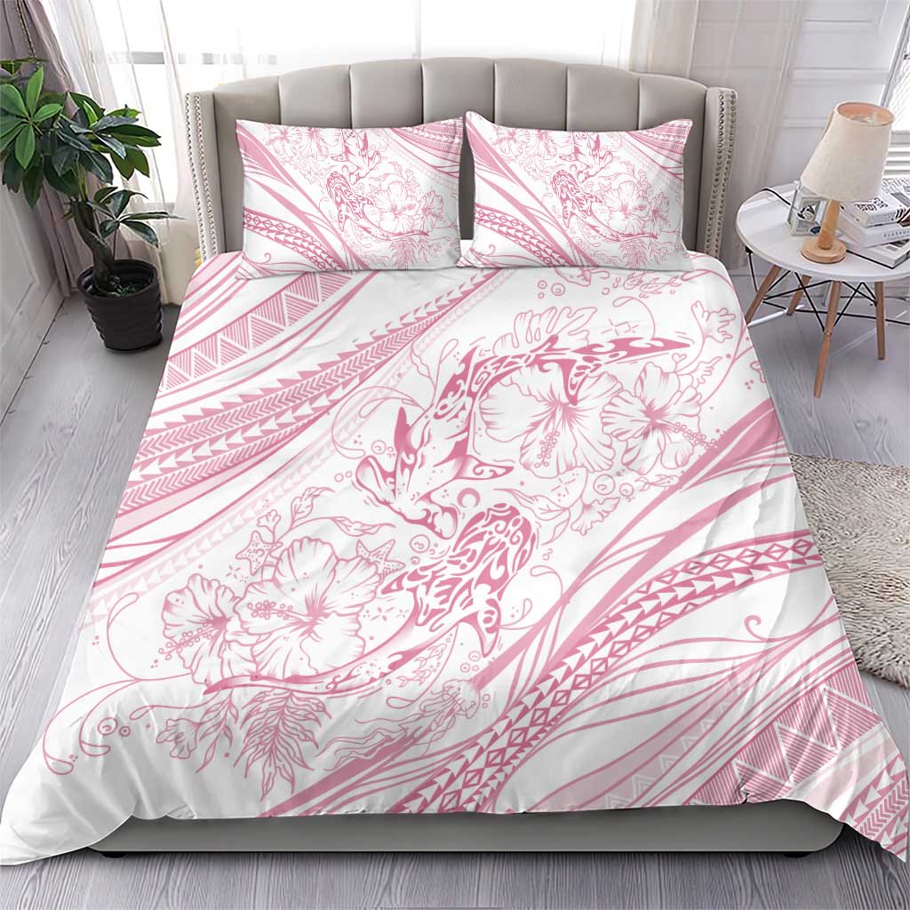 Sharks Couple Dreamy Polynesians Floral Sea Bedding Set Pink - Polynesian Pride