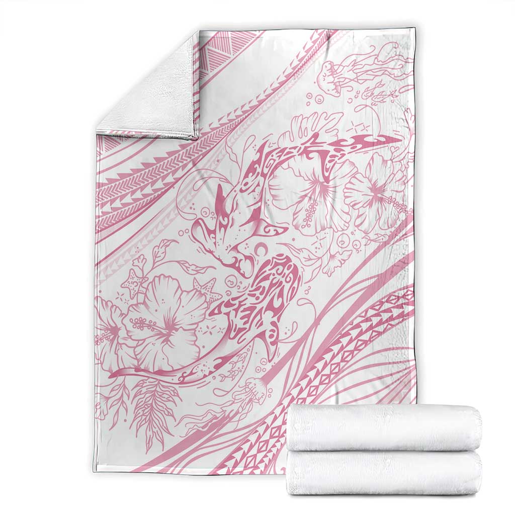 Sharks Couple Dreamy Polynesians Floral Sea Blanket Pink - Polynesian Pride