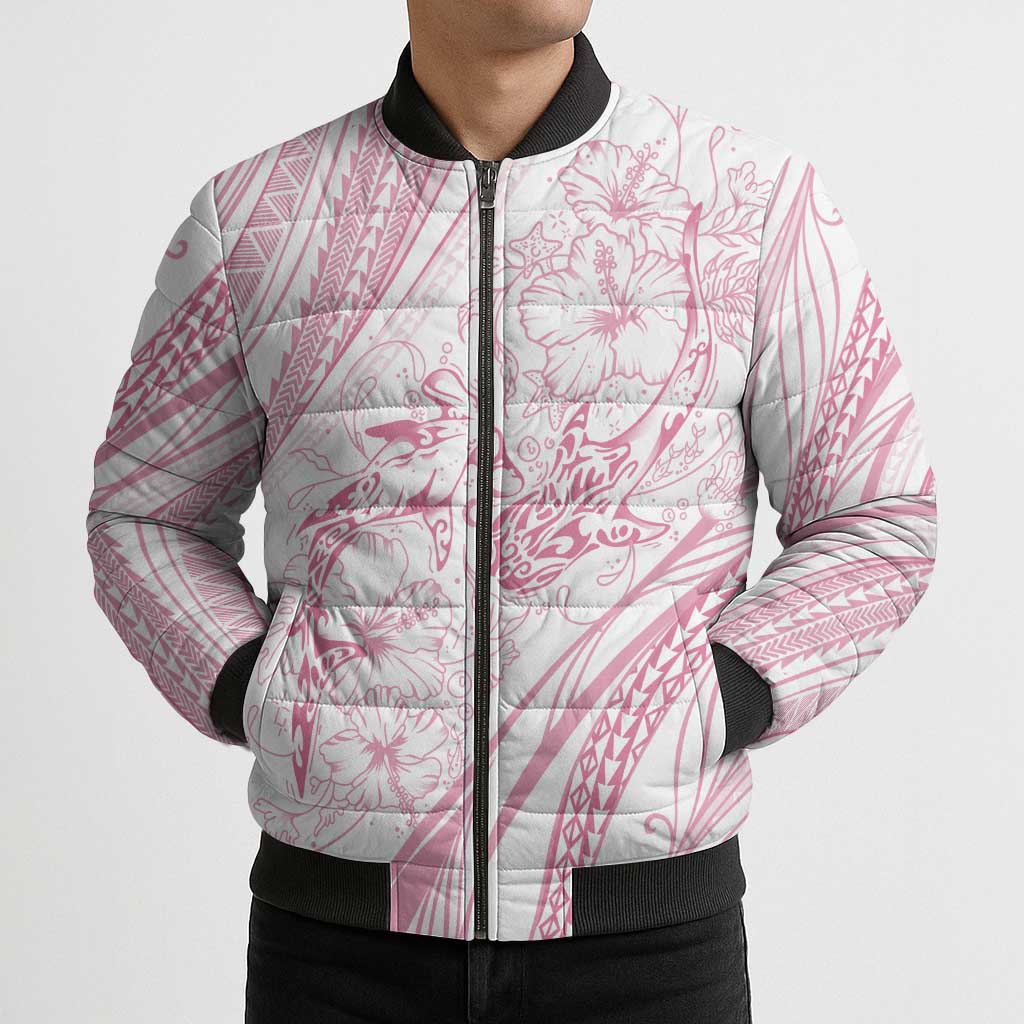 Sharks Couple Dreamy Polynesians Floral Sea Bomber Puffer Jacket Pink - Polynesian Pride