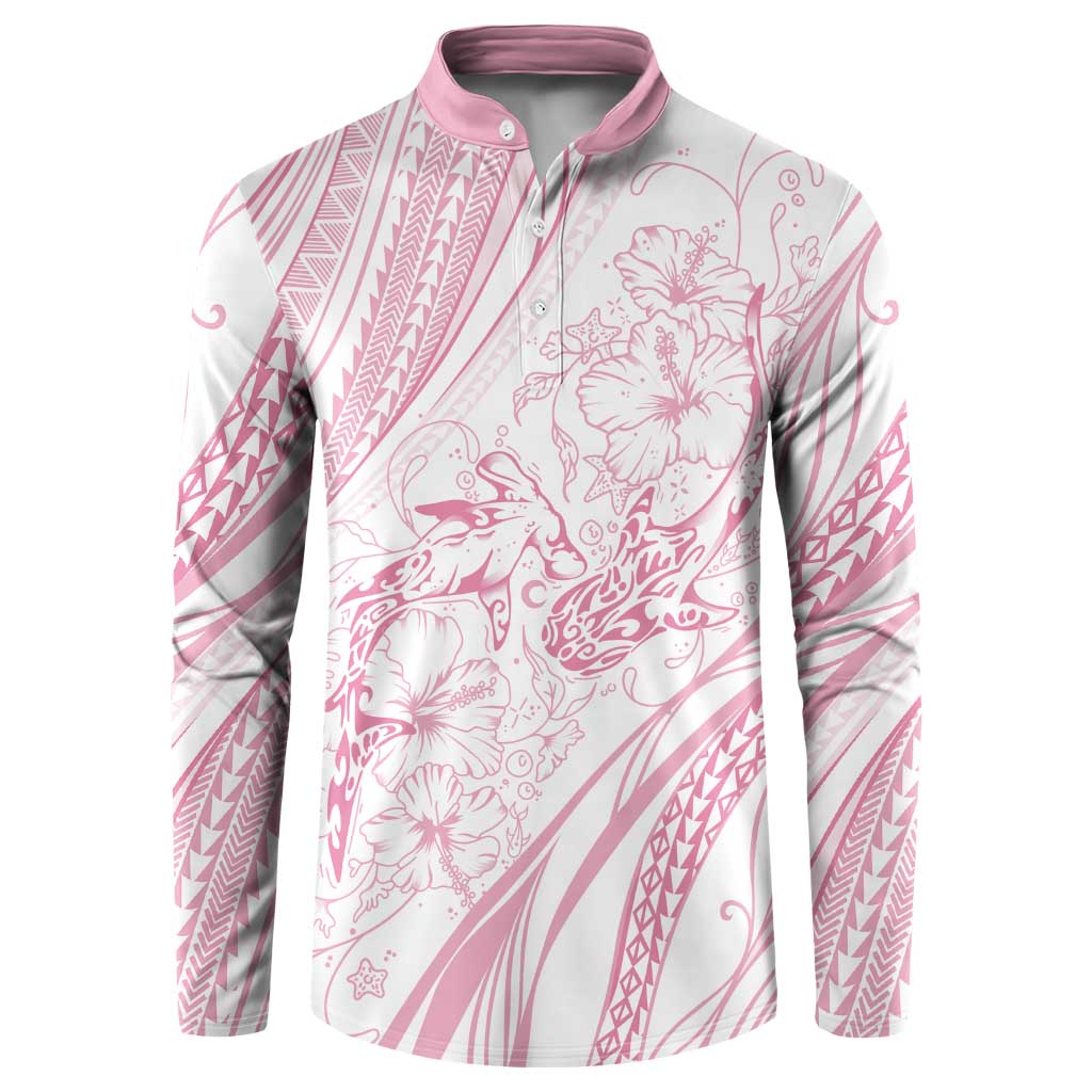 Sharks Couple Dreamy Polynesians Floral Sea Button Sweatshirt Pink - Polynesian Pride