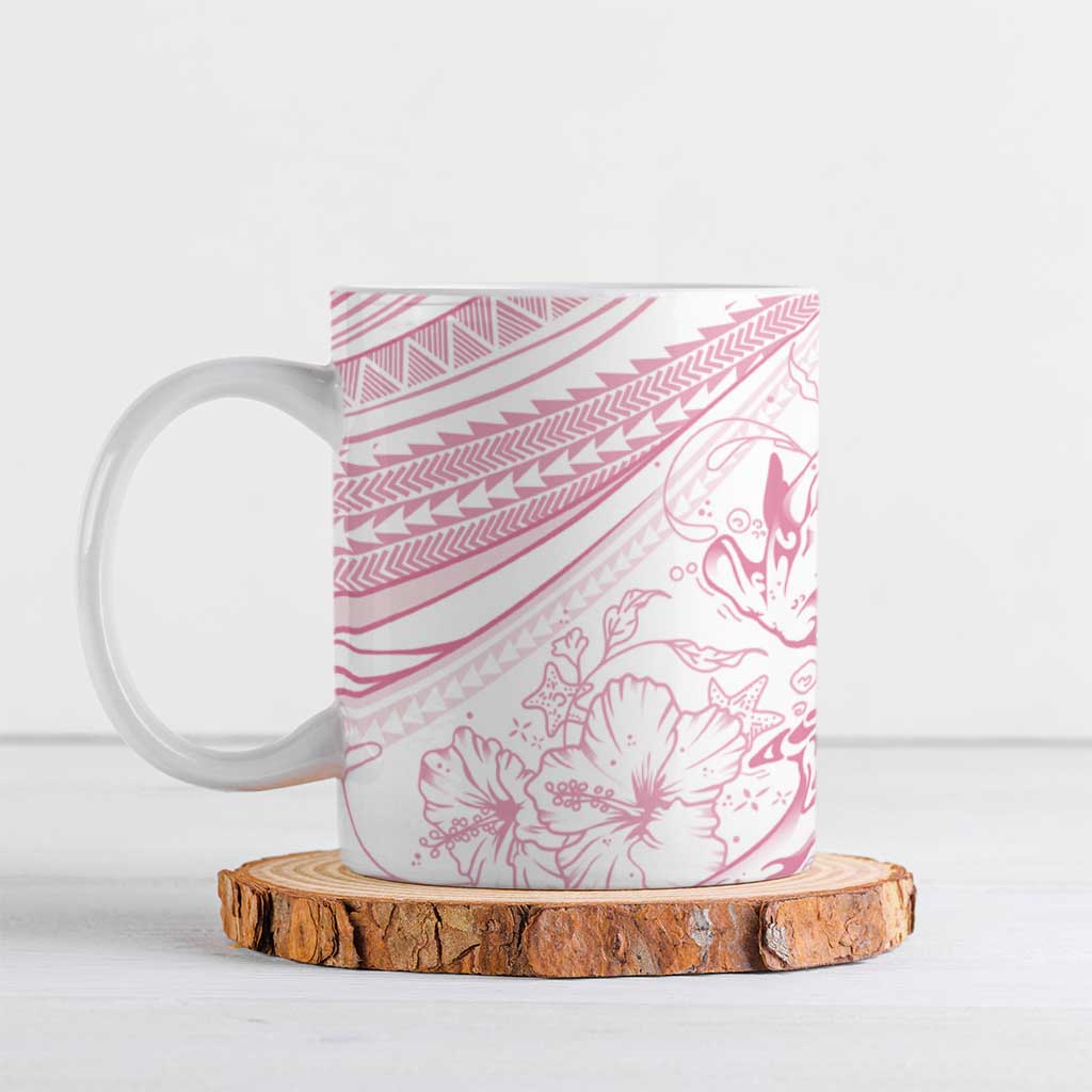 Sharks Couple Dreamy Polynesians Floral Sea Ceramic Mug Pink LT7 Pink - Polynesian Pride