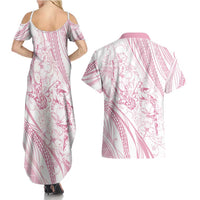 Sharks Couple Dreamy Polynesians Floral Sea Couples Matching Summer Maxi Dress and Hawaiian Shirt Pink - Polynesian Pride