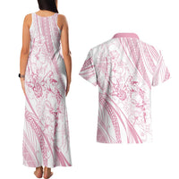 Sharks Couple Dreamy Polynesians Floral Sea Couples Matching Tank Maxi Dress and Hawaiian Shirt Pink - Polynesian Pride