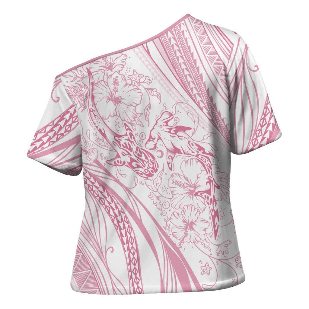 Sharks Couple Dreamy Polynesians Floral Sea Cross Shoulder Shirt Pink - Polynesian Pride