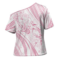 Sharks Couple Dreamy Polynesians Floral Sea Cross Shoulder Shirt Pink - Polynesian Pride