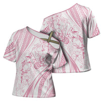 Sharks Couple Dreamy Polynesians Floral Sea Cross Shoulder Shirt Pink - Polynesian Pride