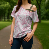 Sharks Couple Dreamy Polynesians Floral Sea Cross Shoulder Shirt Pink - Polynesian Pride