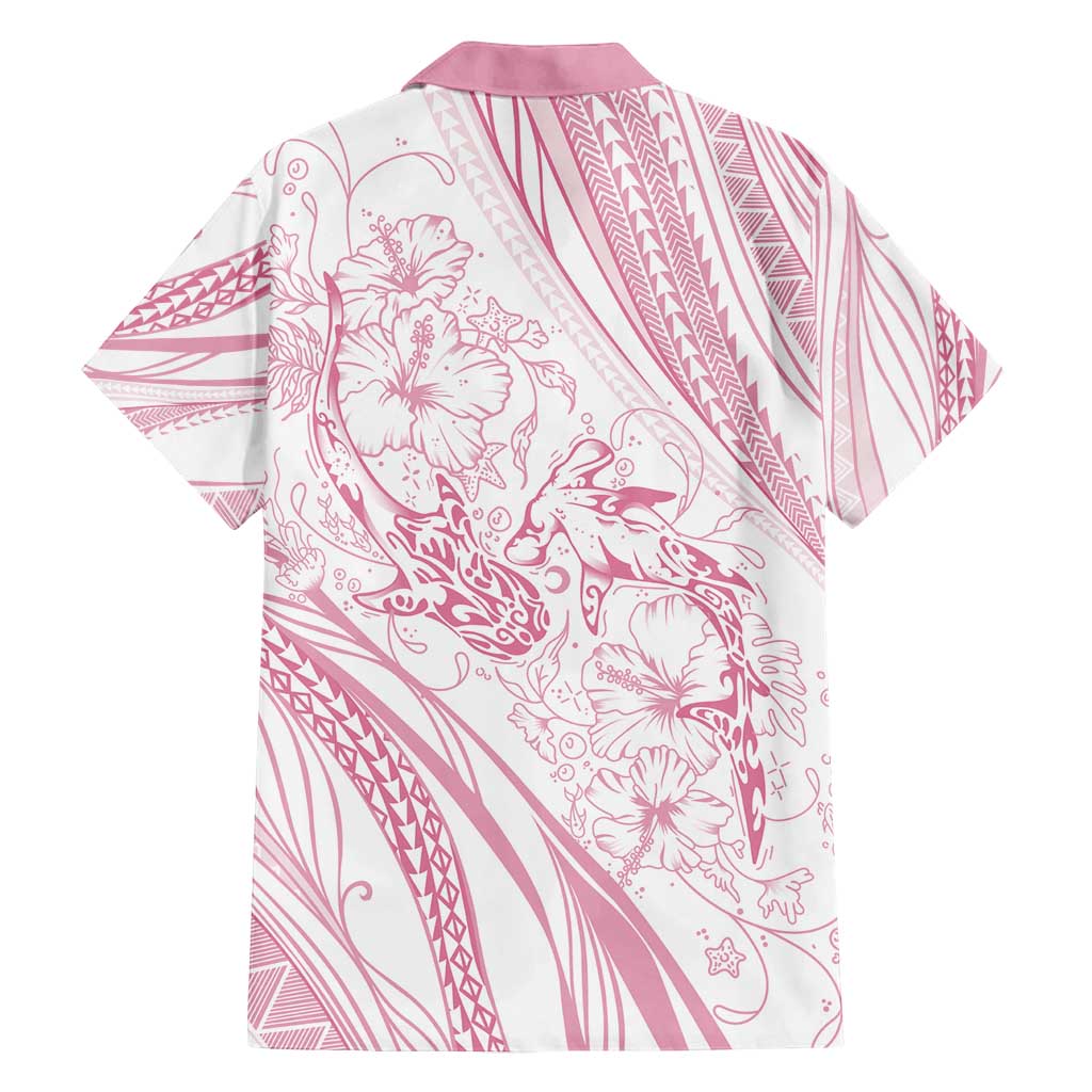 Sharks Couple Dreamy Polynesians Floral Sea Family Matching Off Shoulder Maxi Dress and Hawaiian Shirt Pink - Polynesian Pride