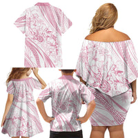 Sharks Couple Dreamy Polynesians Floral Sea Family Matching Off Shoulder Short Dress and Hawaiian Shirt Pink - Polynesian Pride