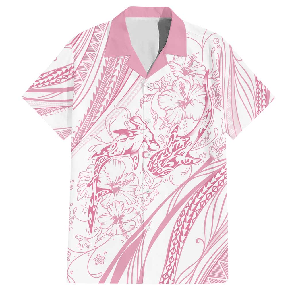 Sharks Couple Dreamy Polynesians Floral Sea Family Matching Short Sleeve Bodycon Dress and Hawaiian Shirt Pink - Polynesian Pride