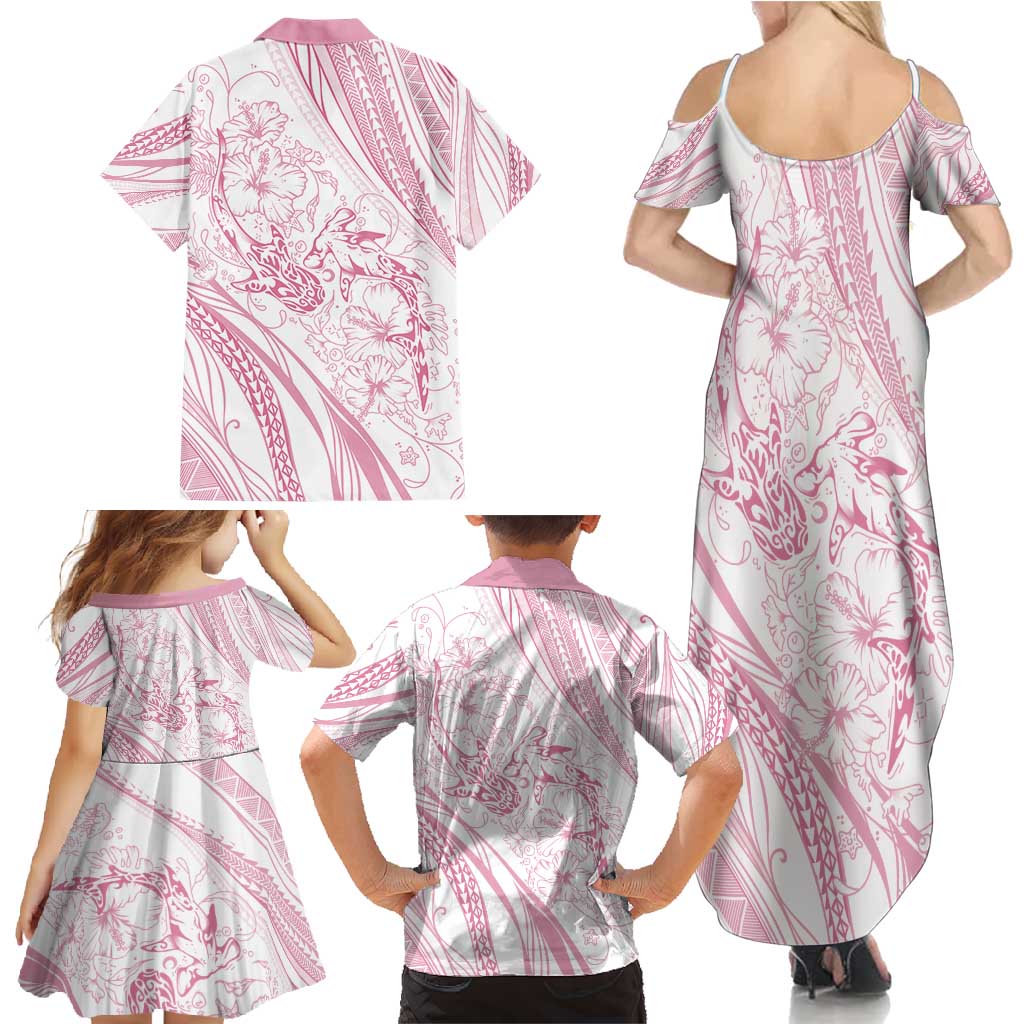 Sharks Couple Dreamy Polynesians Floral Sea Family Matching Summer Maxi Dress and Hawaiian Shirt Pink - Polynesian Pride