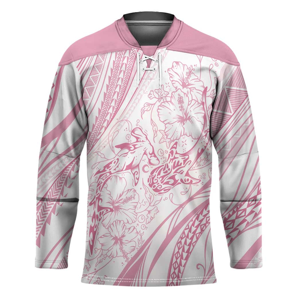 Sharks Couple Dreamy Polynesians Floral Sea Hockey Jersey Pink - Polynesian Pride