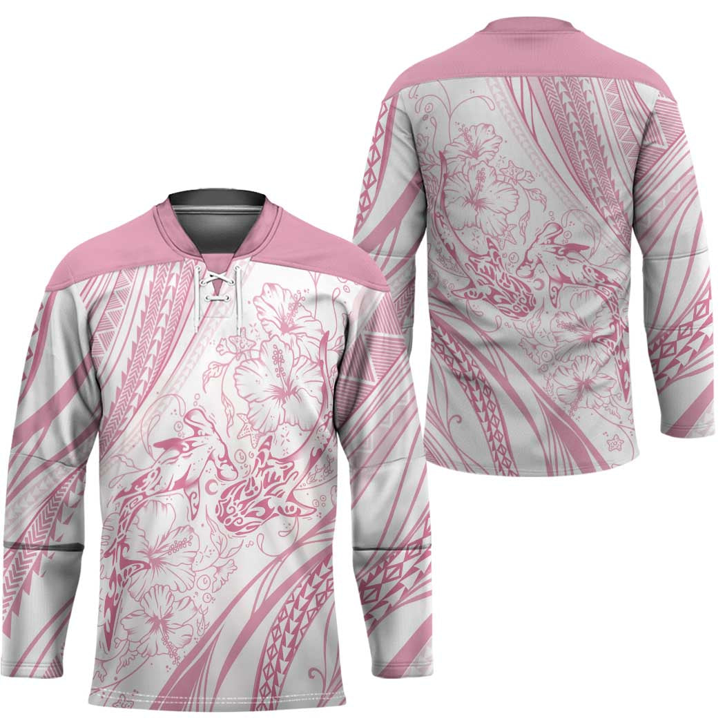 Sharks Couple Dreamy Polynesians Floral Sea Hockey Jersey Pink - Polynesian Pride