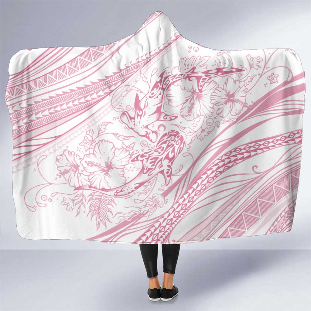Sharks Couple Dreamy Polynesians Floral Sea Hooded Blanket Pink LT7 One Size Pink - Polynesian Pride