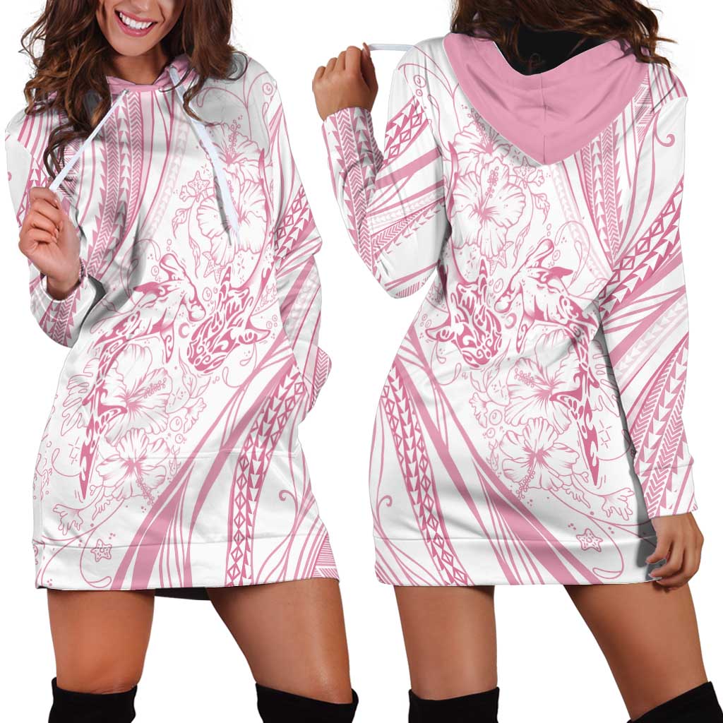 Sharks Couple Dreamy Polynesians Floral Sea Hoodie Dress Pink - Polynesian Pride