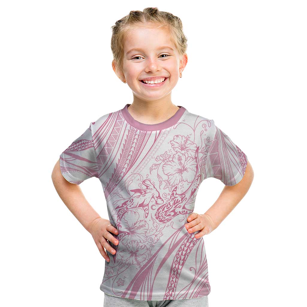 Sharks Couple Dreamy Polynesians Floral Sea Kid T Shirt Pink - Polynesian Pride