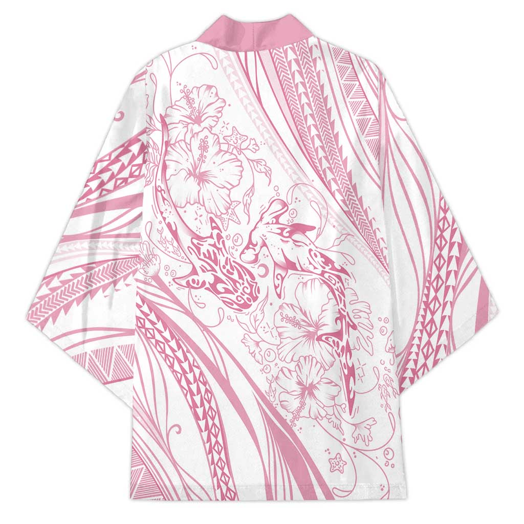 Sharks Couple Dreamy Polynesians Floral Sea Kimono Pink - Polynesian Pride