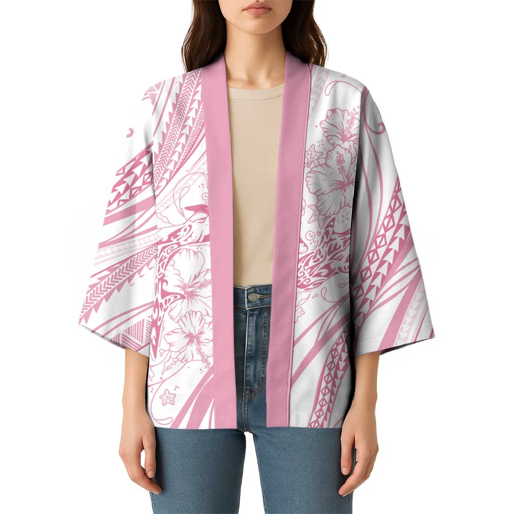 Sharks Couple Dreamy Polynesians Floral Sea Kimono Pink - Polynesian Pride