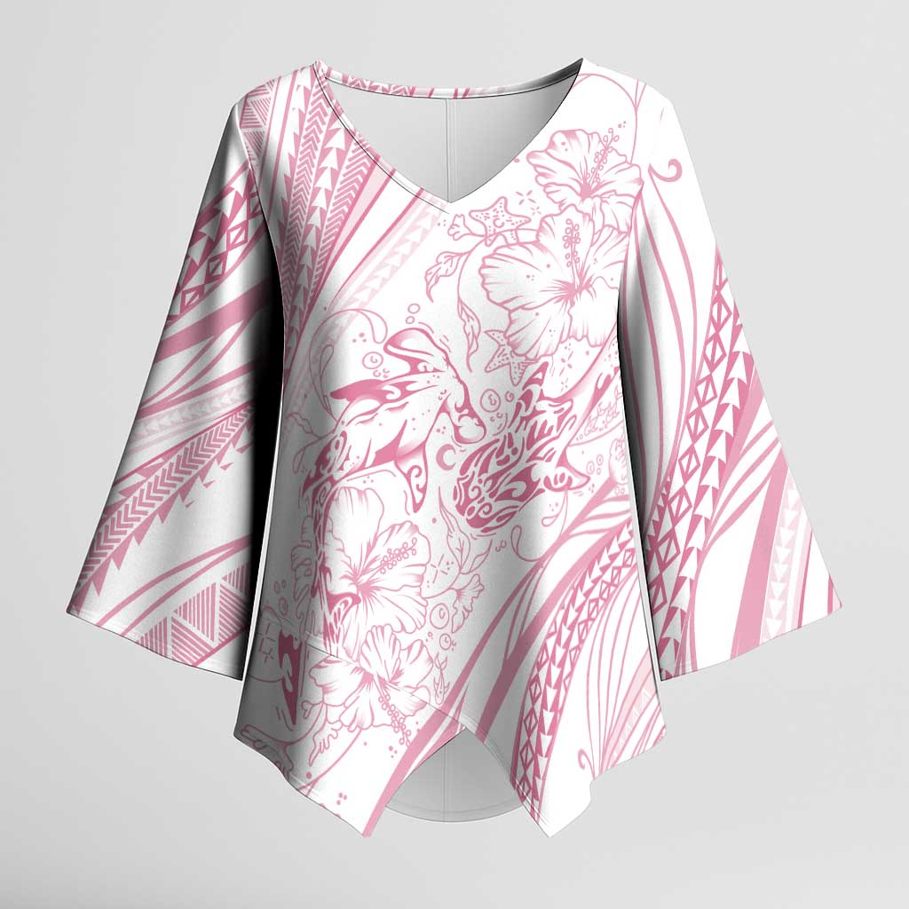 Sharks Couple Dreamy Polynesians Floral Sea Kimono Sleeve Blouse Pink LT7 Female Pink - Polynesian Pride