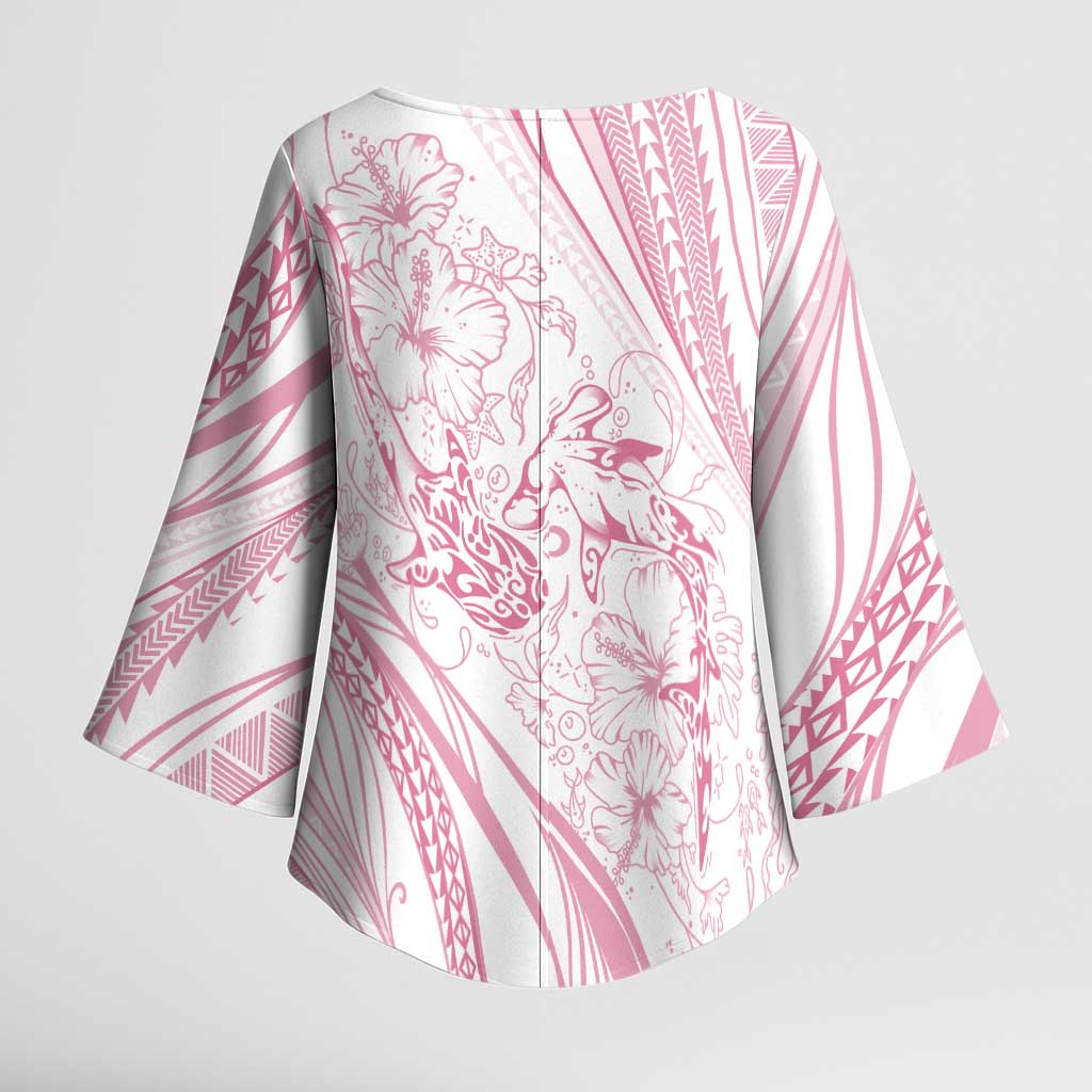 Sharks Couple Dreamy Polynesians Floral Sea Kimono Sleeve Blouse Pink LT7 - Polynesian Pride