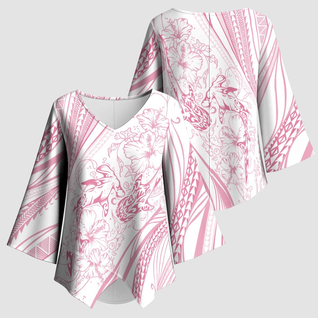 Sharks Couple Dreamy Polynesians Floral Sea Kimono Sleeve Blouse Pink LT7 - Polynesian Pride