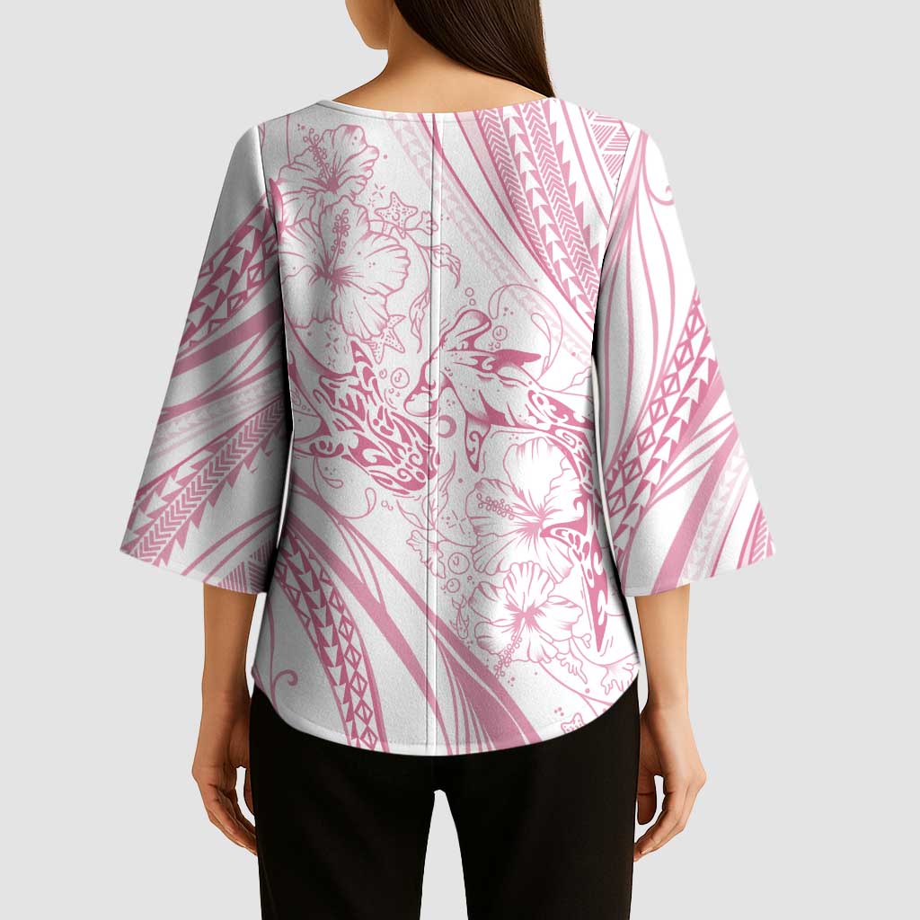 Sharks Couple Dreamy Polynesians Floral Sea Kimono Sleeve Blouse Pink LT7 - Polynesian Pride