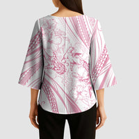 Sharks Couple Dreamy Polynesians Floral Sea Kimono Sleeve Blouse Pink LT7 - Polynesian Pride