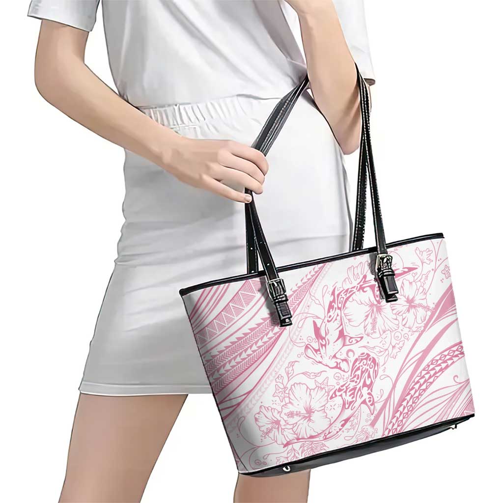 Sharks Couple Dreamy Polynesians Floral Sea Leather Tote Bag Pink - Polynesian Pride