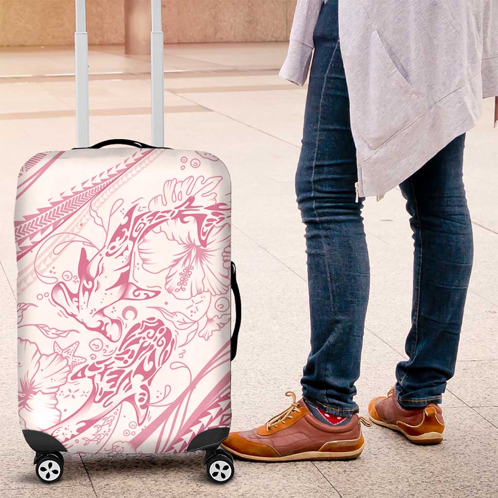 Sharks Couple Dreamy Polynesians Floral Sea Luggage Cover Pink - Polynesian Pride