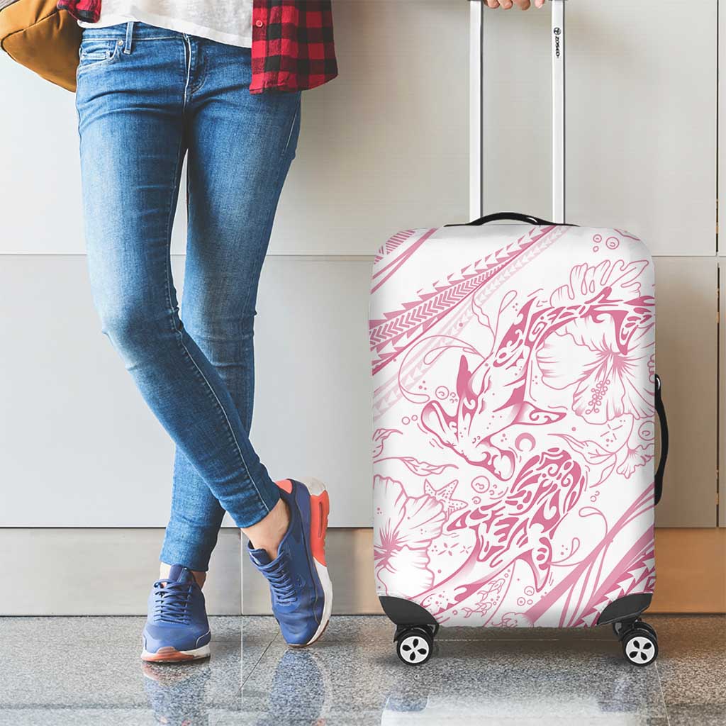 Sharks Couple Dreamy Polynesians Floral Sea Luggage Cover Pink - Polynesian Pride