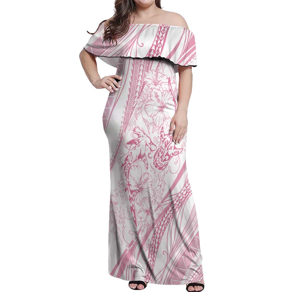 Sharks Couple Dreamy Polynesians Floral Sea Off Shoulder Maxi Dress Pink LT7 Women Pink - Polynesian Pride