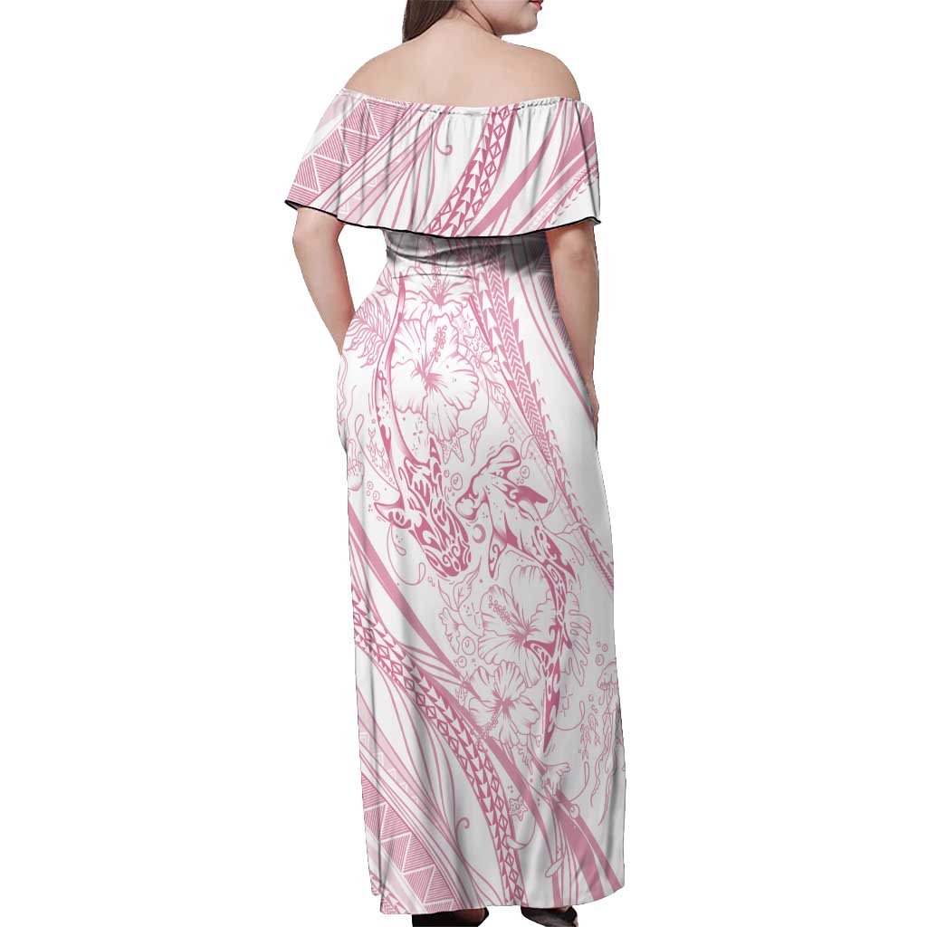 Sharks Couple Dreamy Polynesians Floral Sea Off Shoulder Maxi Dress Pink LT7 - Polynesian Pride