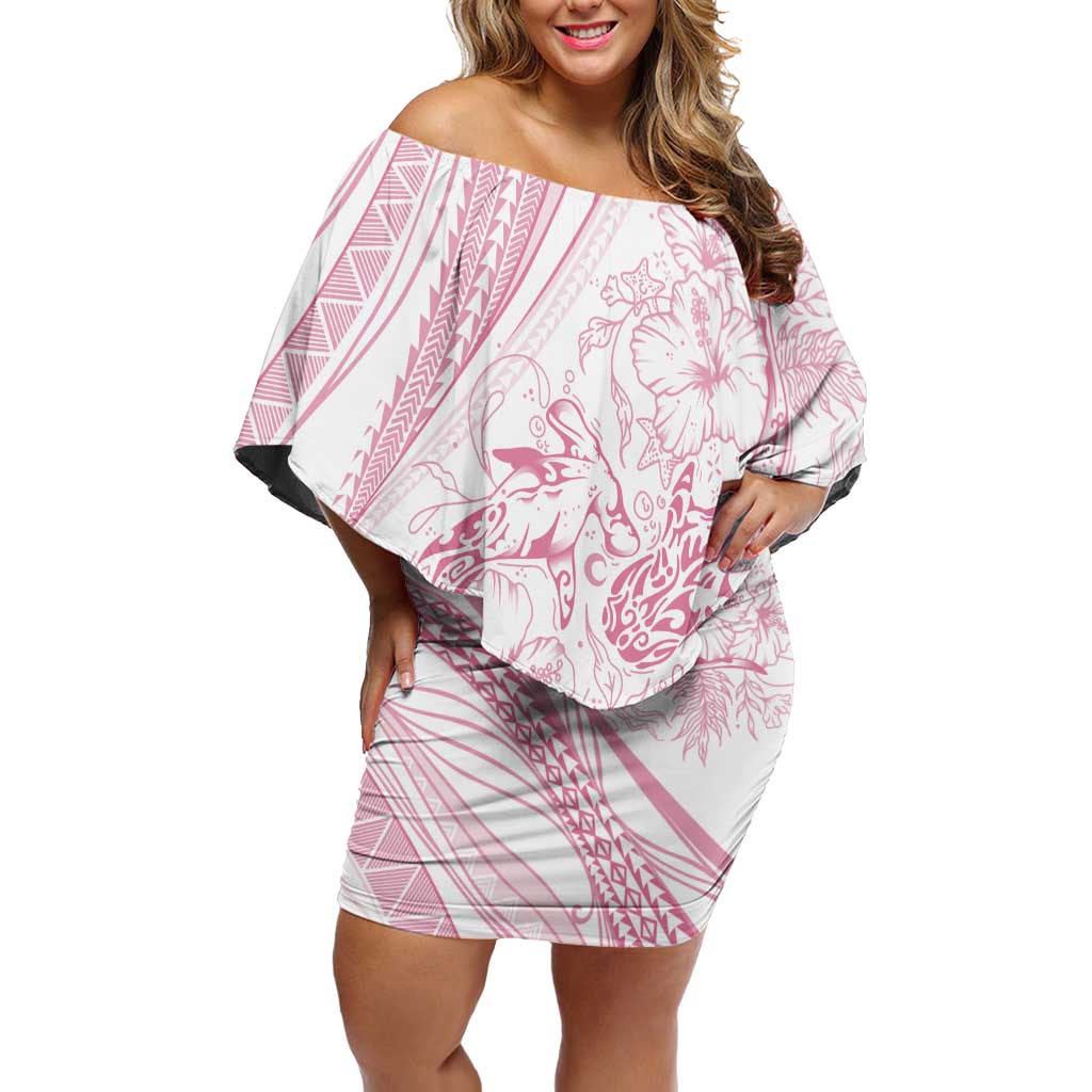 Sharks Couple Dreamy Polynesians Floral Sea Off Shoulder Short Dress Pink LT7 Women Pink - Polynesian Pride