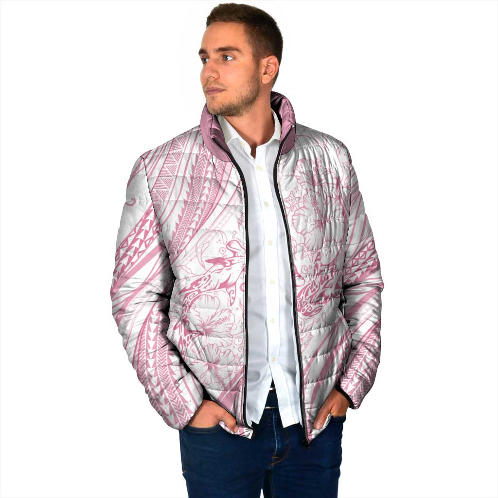 Sharks Couple Dreamy Polynesians Floral Sea Padded Jacket Pink - Polynesian Pride