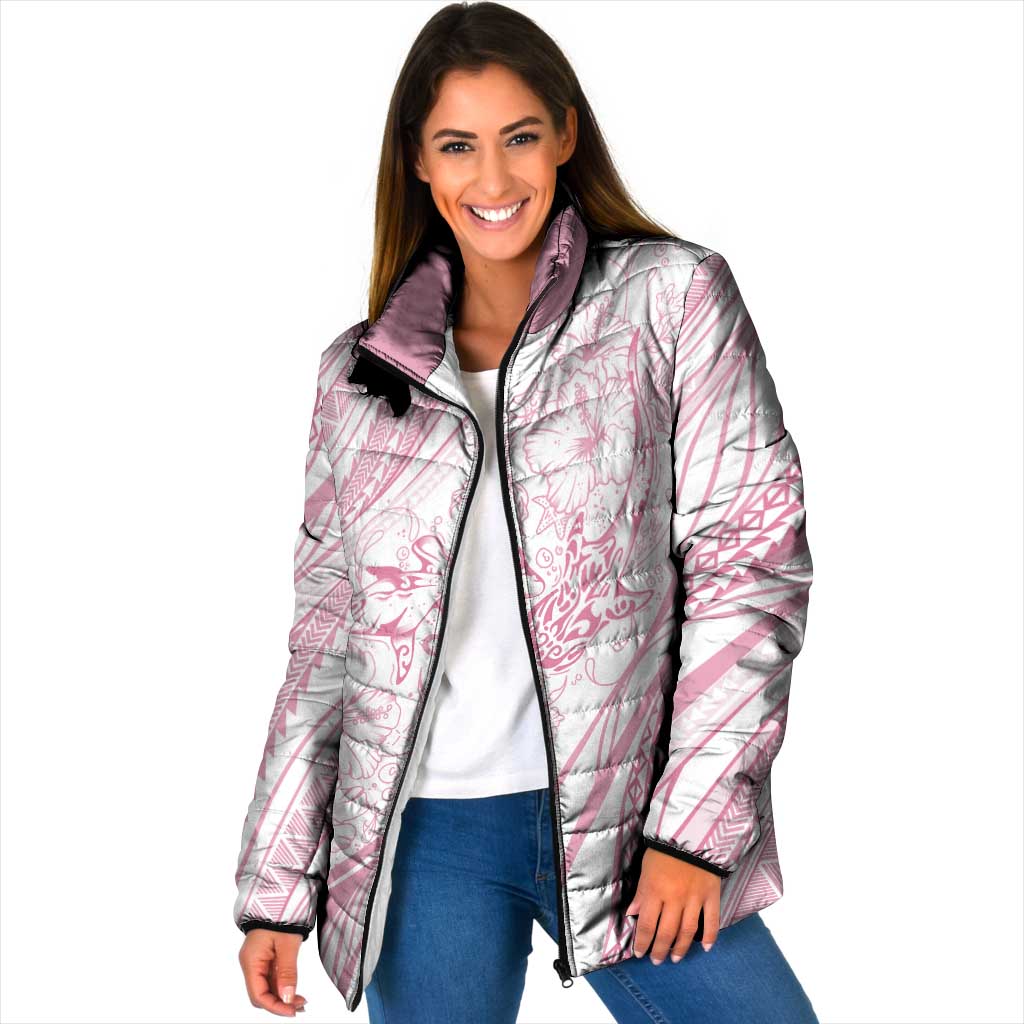 Sharks Couple Dreamy Polynesians Floral Sea Padded Jacket Pink - Polynesian Pride