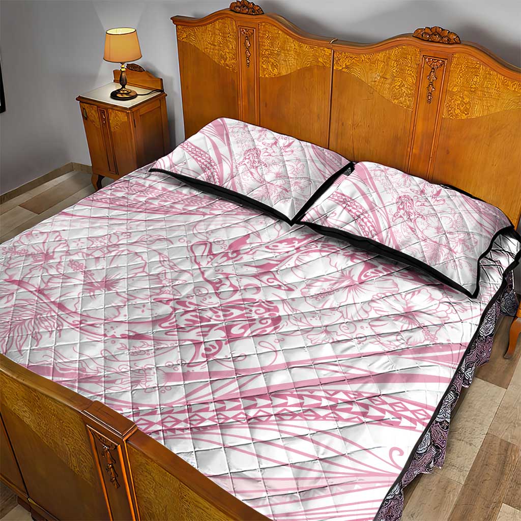 Sharks Couple Dreamy Polynesians Floral Sea Quilt Bed Set Pink - Polynesian Pride
