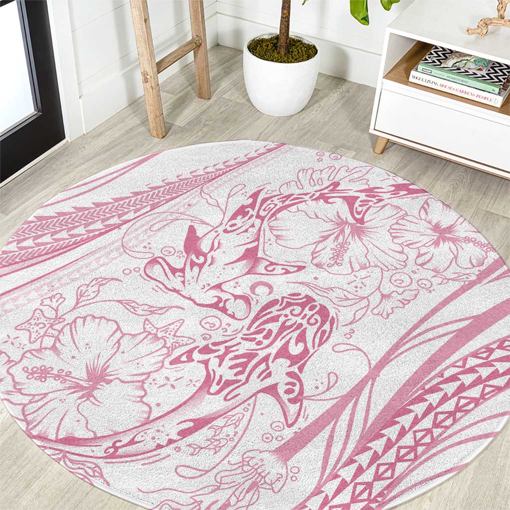 Sharks Couple Dreamy Polynesians Floral Sea Round Carpet Pink - Polynesian Pride