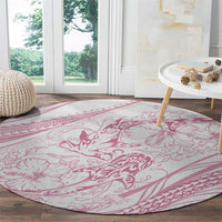 Sharks Couple Dreamy Polynesians Floral Sea Round Carpet Pink - Polynesian Pride