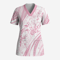 Sharks Couple Dreamy Polynesians Floral Sea Scrub Top Pink LT7 Adult Pink - Polynesian Pride