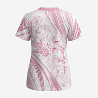 Sharks Couple Dreamy Polynesians Floral Sea Scrub Top Pink LT7 - Polynesian Pride